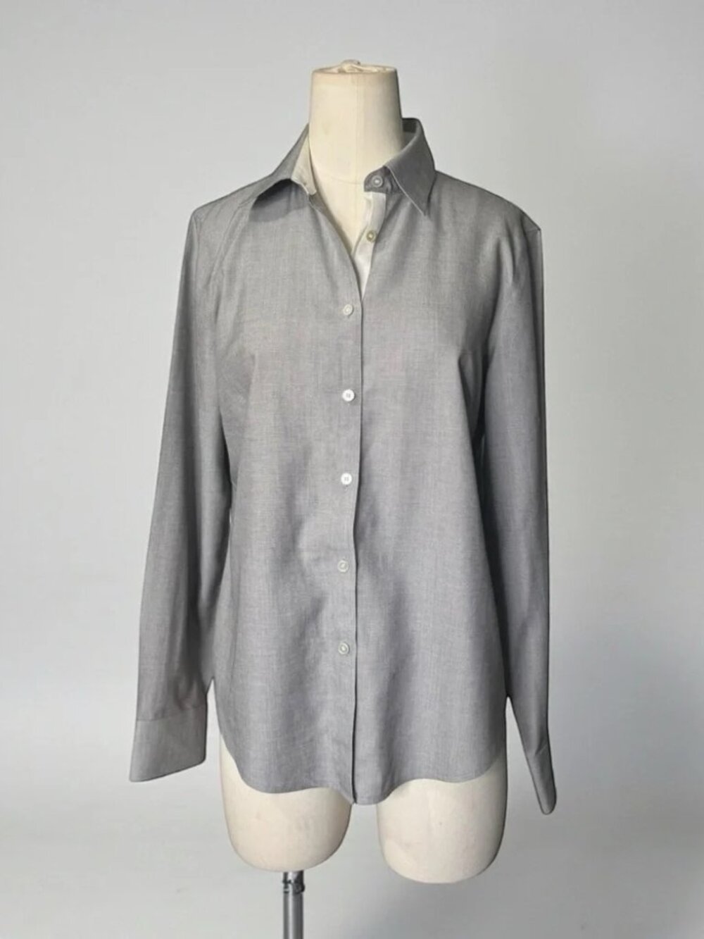 Talbots Women’s Gray Structured 100% Cotton Dress Shirt Classic Button-Up 10P